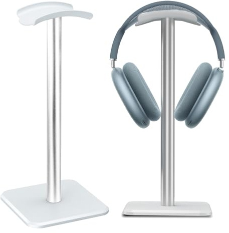 Soporte para auriculares blancos, base pesada, soporte universal para auriculares, aleación de aluminio, antideslizante, apto para todos los auriculares de juego/de escritorio