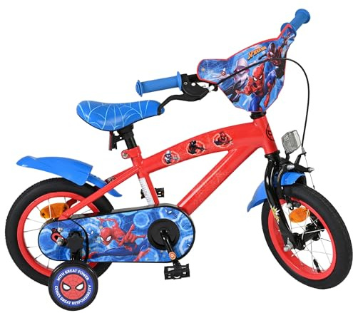 Volare Spider-Man Kinderfahrrad 14 Zoll | 3,5–5 Jahre | Hand- & Rücktrittbremse, Stützräder, Kettenschutz, Reflektoren | Verstellbarer Sattel | Geschenk für Jungen & Mädchen