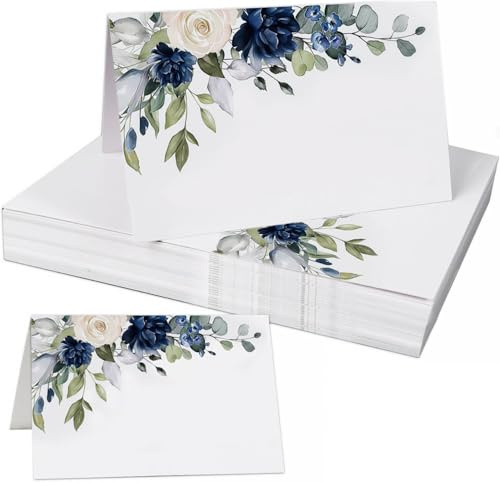 CharmeFleur 50 Pezzi Cartellini Segnaposto Floreali 5 x 9 cm Acquerello Fiori Bianchi Con Foglie Cartellini da Tavolo Per Matrimonio