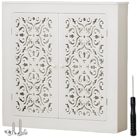 L50cm-100cm Cache-radiateur Chauffage Moderne, MDF Laqué Blanc Couvercle de Radiateur, Tablette Couverture de Chauffage avec 2 Portes pour Salon Chambre(L60xH60xW20cm)