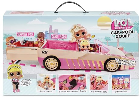 L.O.L. Surprise! Car-Pool Coupe Leksaksfordon, exklusiv docka, lekset med integrerad pool och dansgolv, för barn från 4 år