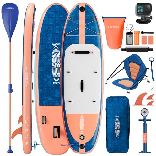 Devoko Stand Up Paddling Board Aufblasbar, mit Sitz und Anschluss für Kamerahalterung. SUP Board Set mit 2in1 Sup Paddel. Standup Paddle Boards 320×80cm, Geeignet zum Anfänger, Sitzen, Stehen, Liegen