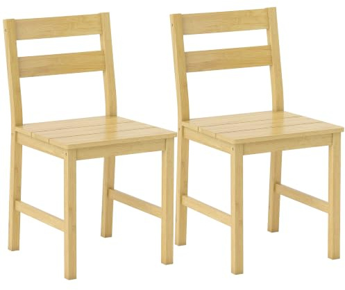 HOMCOM Lot de 2 Chaises de Salle à Manger en Bambou, Effet Bois Naturel | Chaises de Cuisine sans Accoudoirs, Assise à Lattes, Dossier Incurvé, pour Salon, Maison