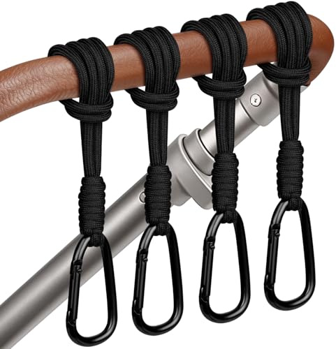 OSDUE Lot de 4 Crochet Poussette pour Attache Jouet Langer Faire Courses | Fixation pour Poussette, Mousquetons Universels en Alliage D'aluminium, Stroller Hooks Cord Crochets, Noir