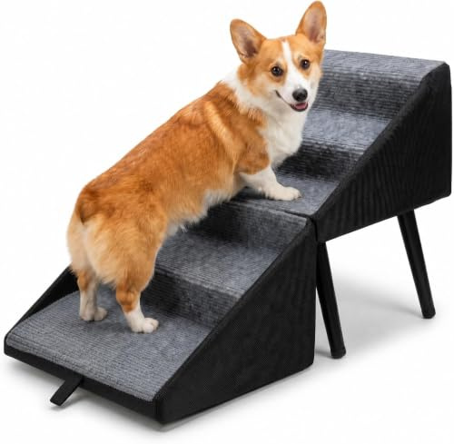 Hundtrappa och pall 2-i-1, vikbar, upp till 50 kg, rygg- och ledskydd, justerbar husdjursramp för soffa, bil och säng (svart)