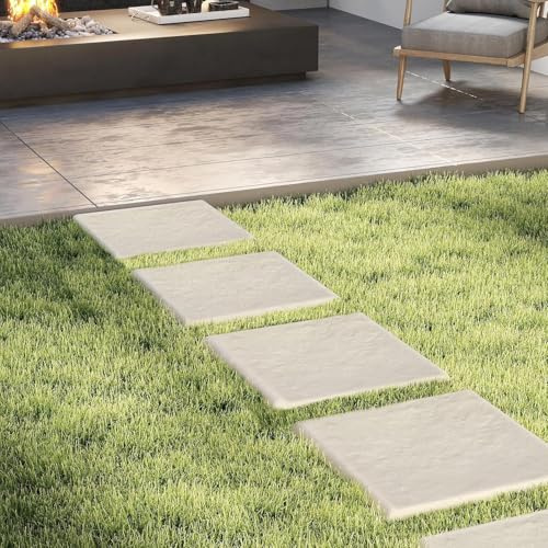 FANTASK Garten Trittsteine, PP Steinplatten mit 32 Erdspießen, für Rasen & Wege, 39,5×39,5 cm Beige