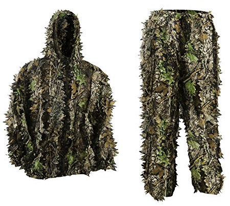 PELLOR 3D Ghillie Tarnanzug, Jungle Regenponcho Ghillie Suit Camouflagemit Tarnkleidung Geeignet zum Verstecken von Spielen, Outdoor, Jagen (Grün,M)