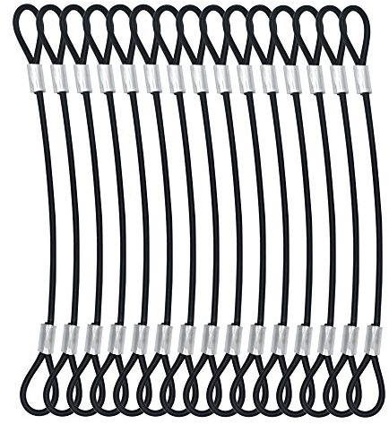 Bytiyar 1/8(3mm) Wire Diam Stainless Steel Cable Eyelets Loops Short Rope Lanyard Safety Tether Chain Lock with Vinyl Coated Cover, 15Pcs 8 Long Black