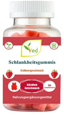 Gomitas adelgazantes Ved SLIM Chews sabor fresa, garcinia cambogia cruda sin filtrar con gomitas de extracto de café verde, vegano vegetariano para hombres y mujeres, 60 masticables para 30 días.