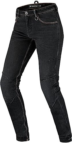 SHIMA DEVON Jeans Moto - Pantaloni Biker Ventilato Elastico Vestibilità Slim con Rinforzi in FiberQL, Protezioni CE per Ginocchia e Fianchi (Donna, Nero, 34)