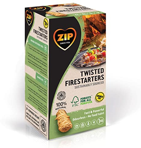 ZIP Twisted Firestarters | Iluminación rápida, 80 encendedores de lana de madera natural, perfectos para barbacoa, quemador de leña, estufa, hoguera, horno de pizza o chimenea, de origen sostenible,
