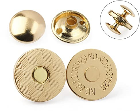 MAHAVIMOKSA Lot de 20 boutons pression magnétiques à double rivets de 18 mm d'épaisseur pour loisirs créatifs, couture, sac, sac à main, cuir, vêtements, scrapbooking (doré clair)