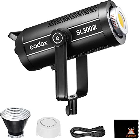 Godox SL300III LED Videoleuchte, 99300lux@1m5600K CRI96 TLCI97 Bowens Mount 0%-100% Helligkeitseinstellung, Eingebauter 8FX Effekt Silent Modus, Geeignet für Video, Studio, Stillleben, Interviews