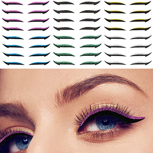 Vspek Adesivi per Eyeliner, 24 Paia Sottili Neri (6 Colori), Riutilizzabili, Facili da Applicare e Rimuovere, Strumenti per Il Trucco Rapido