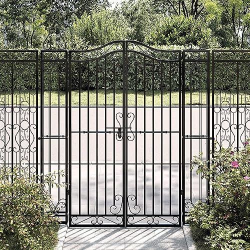 Homgoday Portal de Jardín de Hierro Forjado Negro con Diseño Ornamental - Seguridad y Elegancia