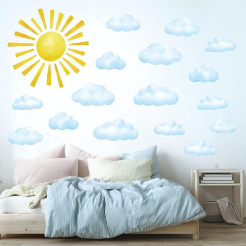 DECOWALL DS12-8079 sol väggtatuering moln väggklistermärken 78 stycken väggklistermärken set för barnrum väggdekoration flicka pojke barn babyrum sovrum