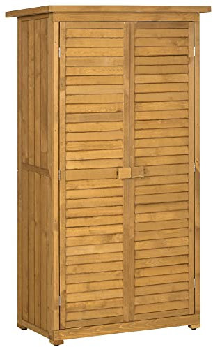 Outsunny Cobertizo de Madera Caseta de Madera 0,31 m² 87x46,5x160 cm Armario Exterior de Madera con 2 Puertas y 2 Estantes Interior para Patio Terraza Natural