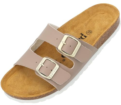 Palado Pantoletten Damen Milos Matt – bequeme Sandalen Made in Spain - Hausschuhe mit dämpfendem Kork-Fußbett - modische Sommerschuhe beige matt UK7 - EU40