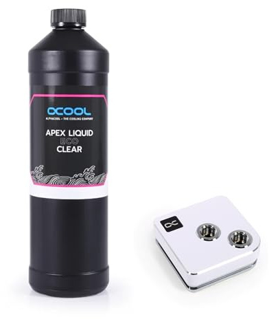 Alphacool Core 1 CPU Water Block and Apex Liquid ECO Clear Coolant (1000mL) Bundle, White