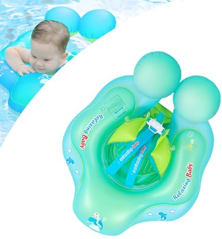 Azul Flotador Bebe con Asiento Seguridad y Respaldo de 8 a 24 Meses,Flotador Inflable para Bebé Anillo Natación de Entrenamiento,Piscina para Bebés,con Bola de Equilibrio para Evitar Vuelcos