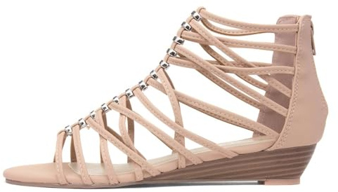 Lilley Womens Nude Wedge Strappy Gladiator Sandal