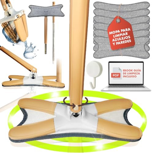 RAYROT - Mopa para Limpiar Azulejos y Paredes. Autoescurrible y 360 º - Trae 6 Recambios de Microfibra - Mopas de Limpieza Suelos - Limpia Azulejos Pared Techo - Mopa Fregona Triangular Autoescurrible