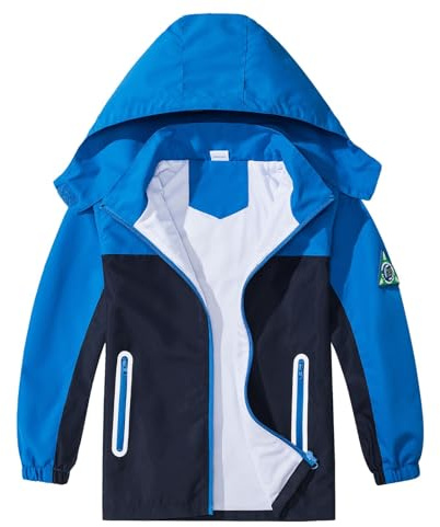 IjnUhb Kids Rain Jacket Boys Girls Waterproof Hooded RainCoat Toddler Windbreaker Unisex Lightweight Rain Coat(Blue black,5T)