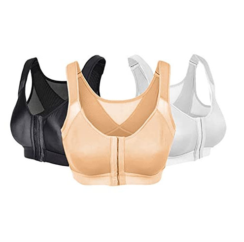 Damen Full Coverage Front Closure Wire Back Support Posture Bra 3PC Tank Top Herren (Multicolor, L)