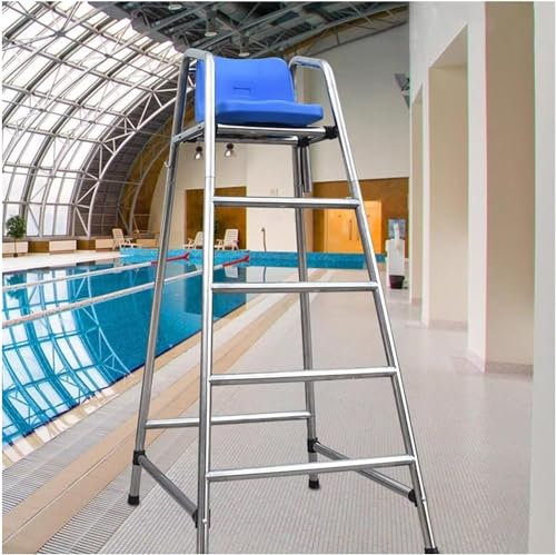 AviiSo Escalera para Piscina Acero Sillas de salvavidas de suelo para piscinas exteriores/interiores, Taburete de bar de acero inoxidable con orificio para parasol con gancho para asiento(Size:H 180cm
