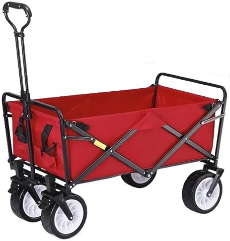 ZWQXZX Bollerwagen Faltbar Strandwagen Faltbollerwagen Klappbarer Gartenwagen, Robuster Wagen, Einkaufswagen Für Outdoor-Camping, Strand, Mit 4 Rädern Transportwagen Handwagen(Rood)