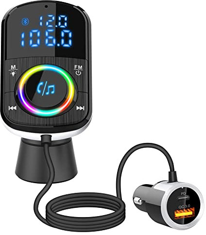 eppfun Transmisor FM Bluetooth para Coche, Kit Manos Libres Con Adaptador de Radio QC 3.0 de Carga Rápida y Tarjeta MicroSD para Reproducción de Música