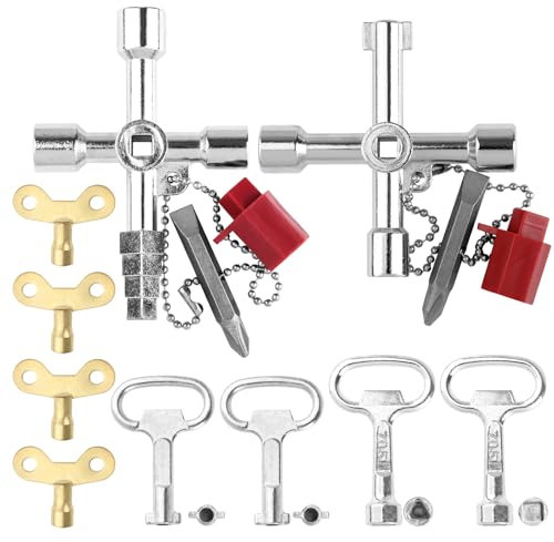 kayqbonke 10 Stück Universalschlüssel, Kohlenstoffreicher Stahl Heizungsentlüftungsschlüssel für Heizkörper, 4 Wege Schaltschrankschlüssel für Stromzähler, Wasserzähler, Gaszähler, Heizkörper