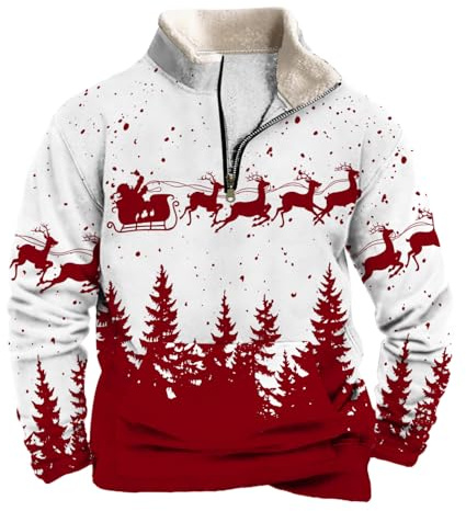 Pull en Laine Col Montant Homme, Imprimé Noël, Quart Zip (FR/ES, Alpha/Lettres, 4TG, Taille Normale, Taille Normale, #9)