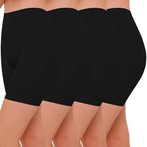 AURUZA 4pcs Anti Chafing Shorts Women, Seamless Slip Shorts Comfortable Underwear for Dresses Skirts Running Cycling Walking Yoga Everyday Wear (4pcs Black, M