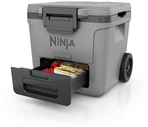 Ninja FrostVault Heavy-Duty Insulated Cool Box, Wheeled Premium Cooler with Dry Zone Integrated Fridge-Temp Dry Storage Drawer, Keeps Ice for Days, Fits up to 48 Cans, Slate Grey, FB230UKGY