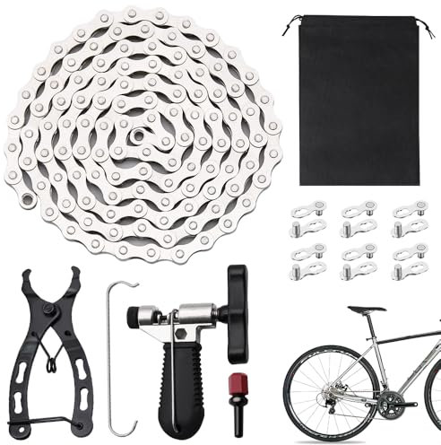 LYPPUL Fahrradkette, 6/7/8 Fach Fahrrad Kette, Fahrradkette Werkzeug Set mit Kettenschloss Zange Kettenbrecher und Kettenschloss, Fahrradketten 1/2 x 3/32 Inch116 Glieder für Rennräder Mountainbikes