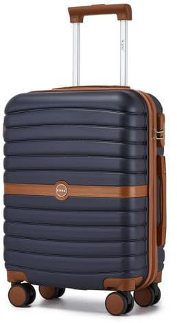 KONO Koffer Reisekoffer Trolley Handgepäck Koffer 55x40x20cm von ABS+PC Hartschalenkoffer mit Zwillingsrollen und Zahlenschloss(Dunkelblau/Braun, 55cm)