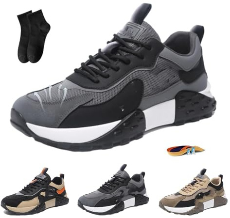 Tenis ortopédicos cómodos para hombre, transpirables, sin cordones, ortopédicos, con cojín de aire, tenis para caminar y correr, gris, 43 EU