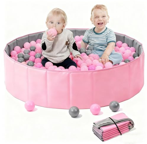 Baby Ball Pit, Foldable Kids Ball Pool Portable Dog Ball Pit Round Ball Pit for Toddler Boys Girls Pet Cats Indoor Outdoor (Pink 80cm)