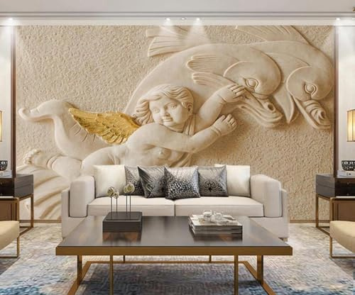 Papel Pintado Pared 3D Papel Tapiz Ángel En Relieve De Arenisca Fotomurales 3D Moderno Dormitorio Murales -KX19341, 450x280cm