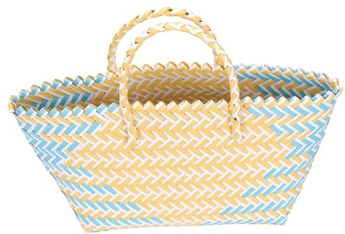 BESPORTBLE Panier en Osier Anse, Grand Panier en Plastique Tissé Poignée Confortable, pour Courses et Rangement Domestique, Capacité Spacieuse et Réutilisable