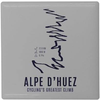 Fyrkantig keramisk kylmagnet - Alpe d'Huez Greatest Climb Cykel Frankrike berg torn - format 5 x 5 cm, dekorativ magnet souvenir för kylskåp och magnetisk tavla, tryckt i Frankrike
