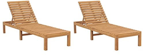 Hoopleep Sun Loungers Pack of 2 Solid Teak Wood Garden Lounger Outdoor with Adjustable Backrest, 60 x 200 x 30 cm, for Patio, Lawn & Pool, Robust and Weather-Resistant