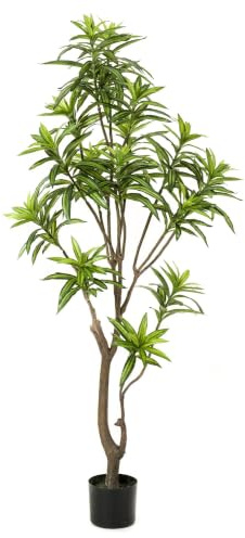 Oasis of Life konstväxt Dracaena – drakträd 155 cm – otroligt äkta med tvåfärgade blad – vårdfritt konstträd för hem och kontor – vintergrönt och dekorativt