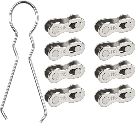 Chaîne antivol à 11 vitesses, chaîne de vélo, kit de 9 pièces avec 8 cadenas argentés et 1 rivet de chaîne, compatible avec les vélos à 11 vitesses