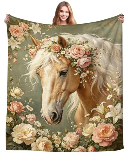 Magazasi Horse Blanket Gifts for Women Lovers Animal Horse Soft Flannel Throw Blanket Horses Gift Merch Stuff for Room Decor 50X40INCH