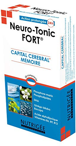NUTRIGÉE - Neuro Tonic Fort - Capital Cérébral - Stimule La Mémoire & Les Fonctions Cérébrales - 4 Types D'Actifs - 1 À 2 Prises/Jour - 30 Comprimés - Programme de 15 à 30 Jours - Fabriqué en France