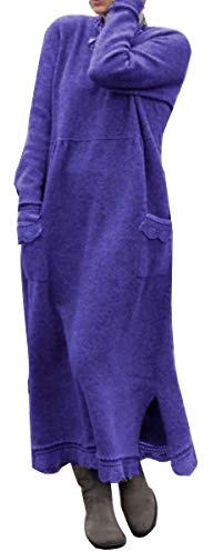 Minetom Femmes Pull Robe Col Rond Solide Couleur Chandail À Manches Longues Lâche Pullover Maxi Dress Long Hiver Robe Violet 42