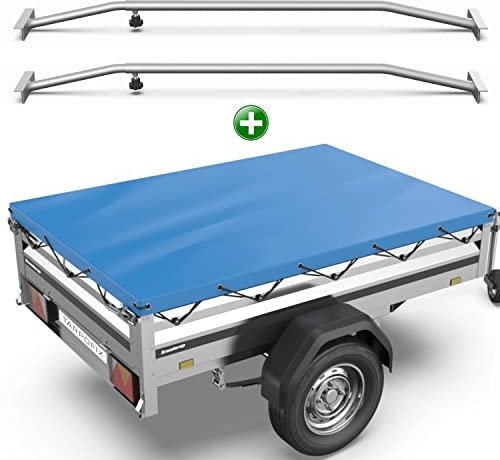 Tarpofix® Anhängerplane 212x123 cm + 2X Planenbügel | Anhänger Plane Flachplane aus PVC PLANENMATERIAL | Verstärkte Brenderup Anhänger Plane für 750kg PKW Hänger | Abdeckplane + Flachplanenbügel