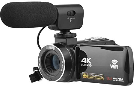 Videokamera 4K Camcorder, Andoer Vlogging Kamera für YouTube, 18X Digitalzoom, 3,0'' IPS Touchscree IR Nachtsicht Videokamera mit 2 Batterien, Fernbedienung, Tragetasche und externem Mikrofon